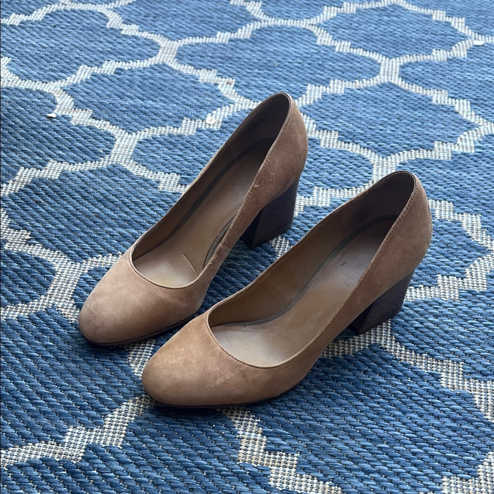 Franco Sarto Tan Block Heel Pumps